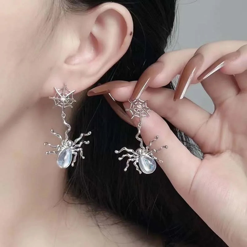 Halloween Gothic Retro Black Spider Moonstone Stud Earrings Women Fashion Design Earring Party Jewelry Gifts Wholesale - Charlie Dolly