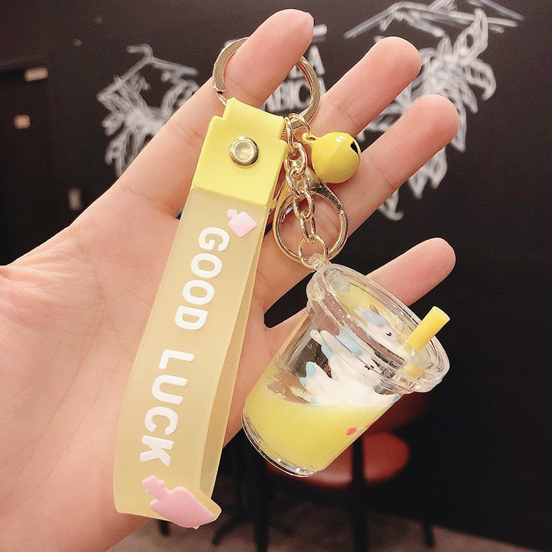 Cute Oily Pearl Milk Tea Bear Floating Liquid Keychain Bag Pendant Cartoon Cup Drink Bottle Keychain Girl Key chain Gift Kuromi - Charlie Dolly