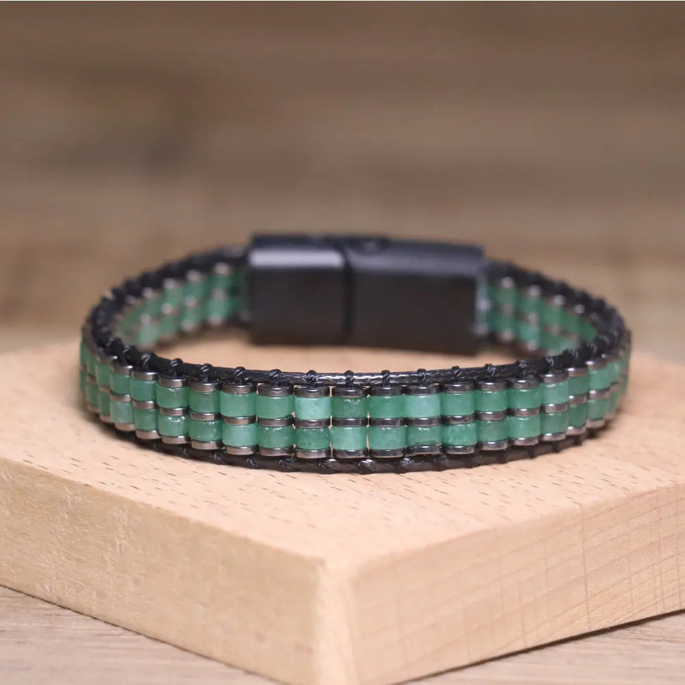 Natural stones Boho Handmade Braided Green Aventurine Beaded Magnetic fastener Bracelet for Men and Women Healing Jewelry