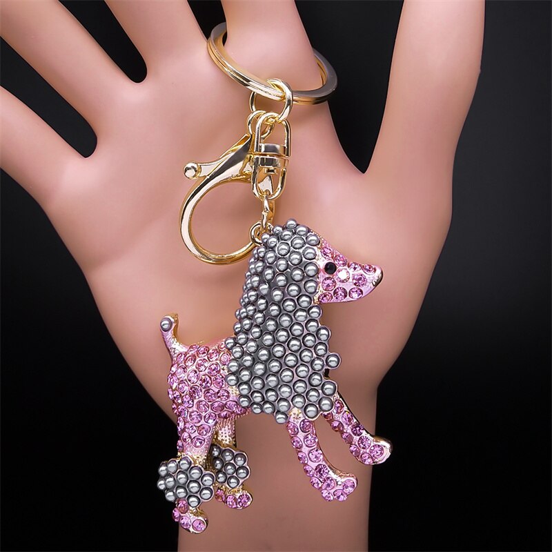 Rhinestone Poodle Dog Key Chain Metal Animal Puppy Key Ring Holder Bag Charm Car Gifts Backpack Keychain Accessories Jewelry