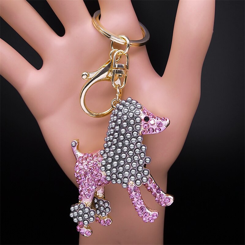 Rhinestone Poodle Dog Key Chain Metal Animal Puppy Key Ring Holder Bag Charm Car Gifts Backpack Keychain Accessories Jewelry - Charlie Dolly