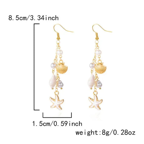 Pearl, Conch and Starfish Cute Boho Earrings