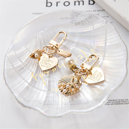 Women Girls Heart Keychain Fashion Letter Label Imitation Pearls Key Chain Pendant Handbag Hanging Accessories Keyring
