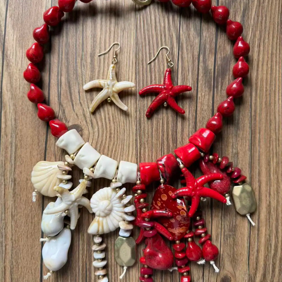 Statement Shell and Starfish Handmade Beaded Necklace