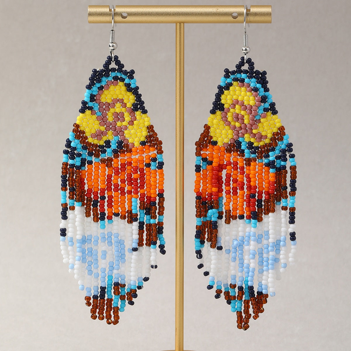 Bohemian Earrings for Women Long Bead Earring Handmade Weaving Statement Dangle Ear Studs With Oil Painting Style - Charlie Dolly