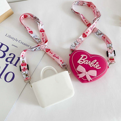 Barbie Letter Rose Red Bag Anime Kindergarten Wallet Girls Love Silicone Shoulder Messenger Bags Kids Storage Pouch Organizer