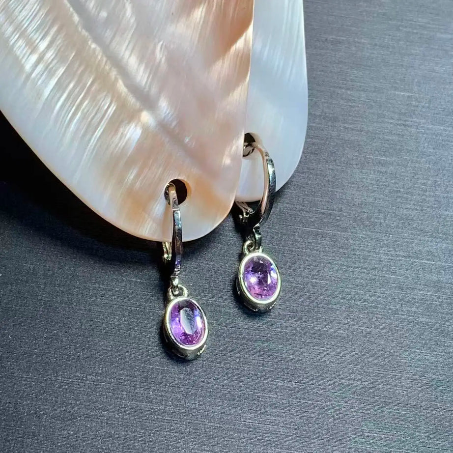 Vintage Amethyst Hoop Earrings, Handmade 14K Gold-Plated Gemstone Jewelry
