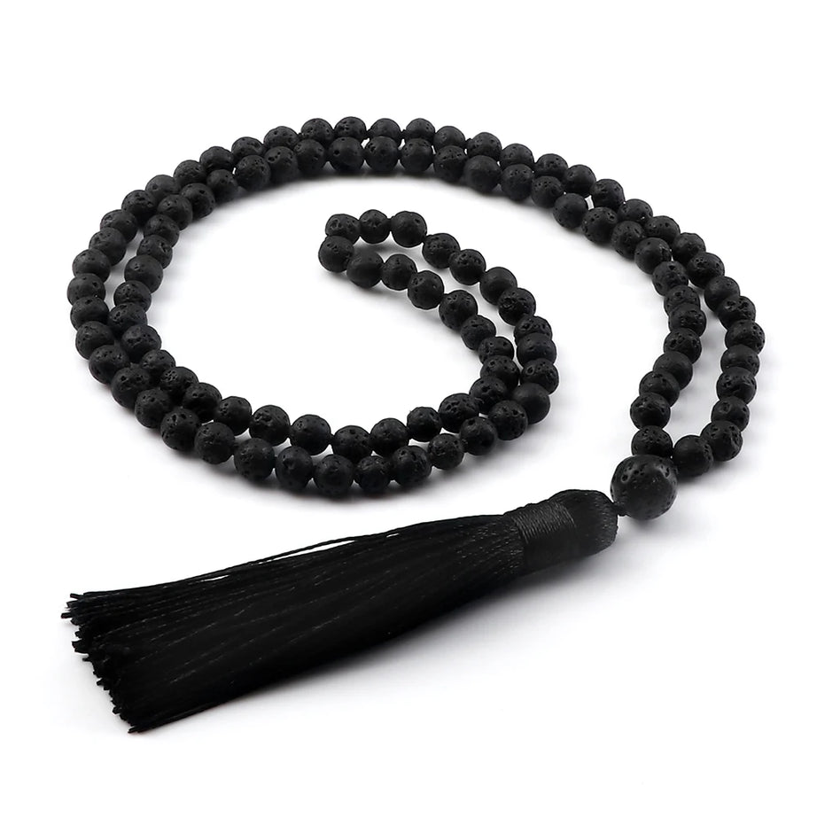 Men Natural Malachite Stones Necklaces Boho 108 Tiger Eye Beads Handmade Necklace with Tassel Yoga Medit Jewelry Gifts For Women - Charlie Dolly