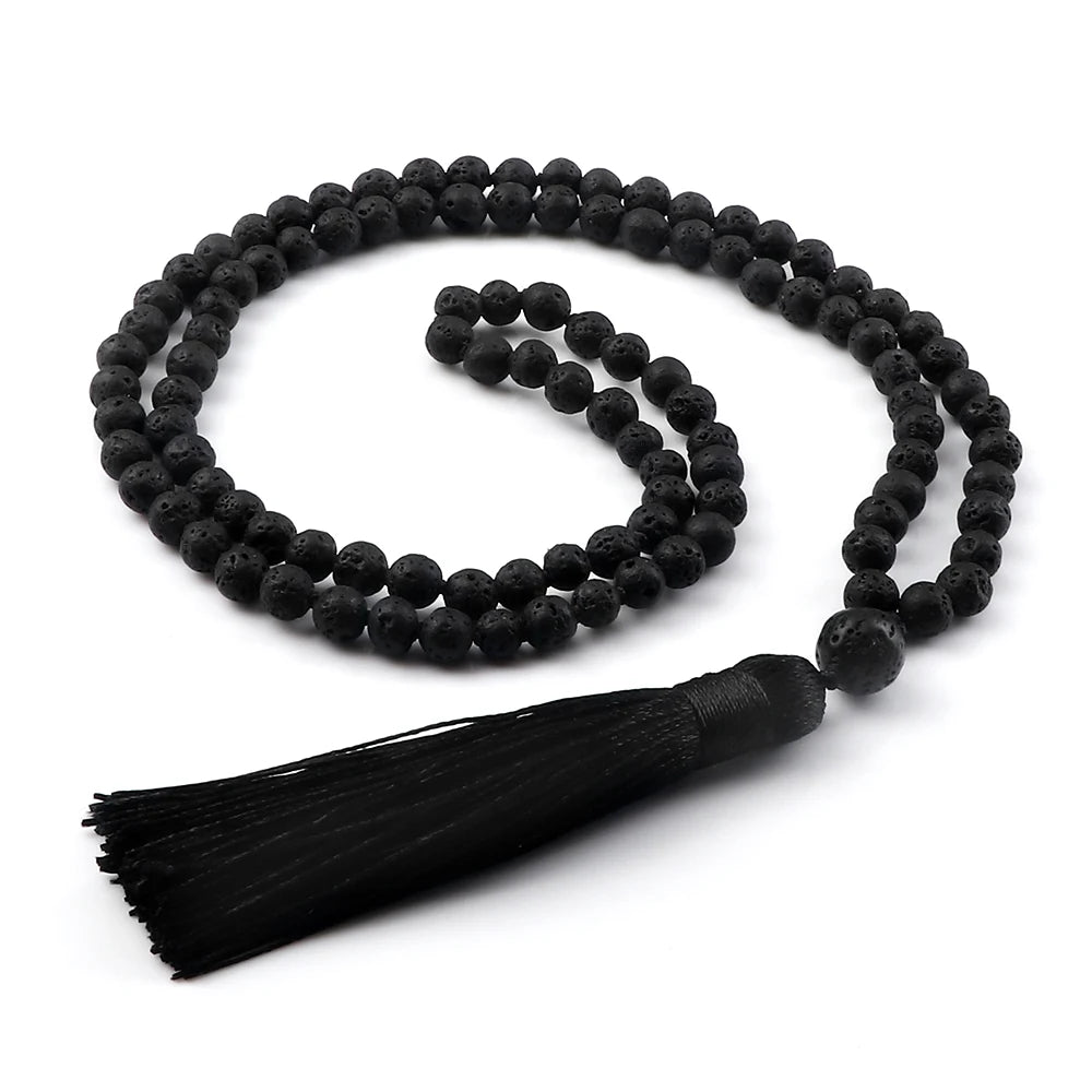 Men Natural Malachite Stones Necklaces Boho 108 Tiger Eye Beads Handmade Necklace with Tassel Yoga Medit Jewelry Gifts For Women