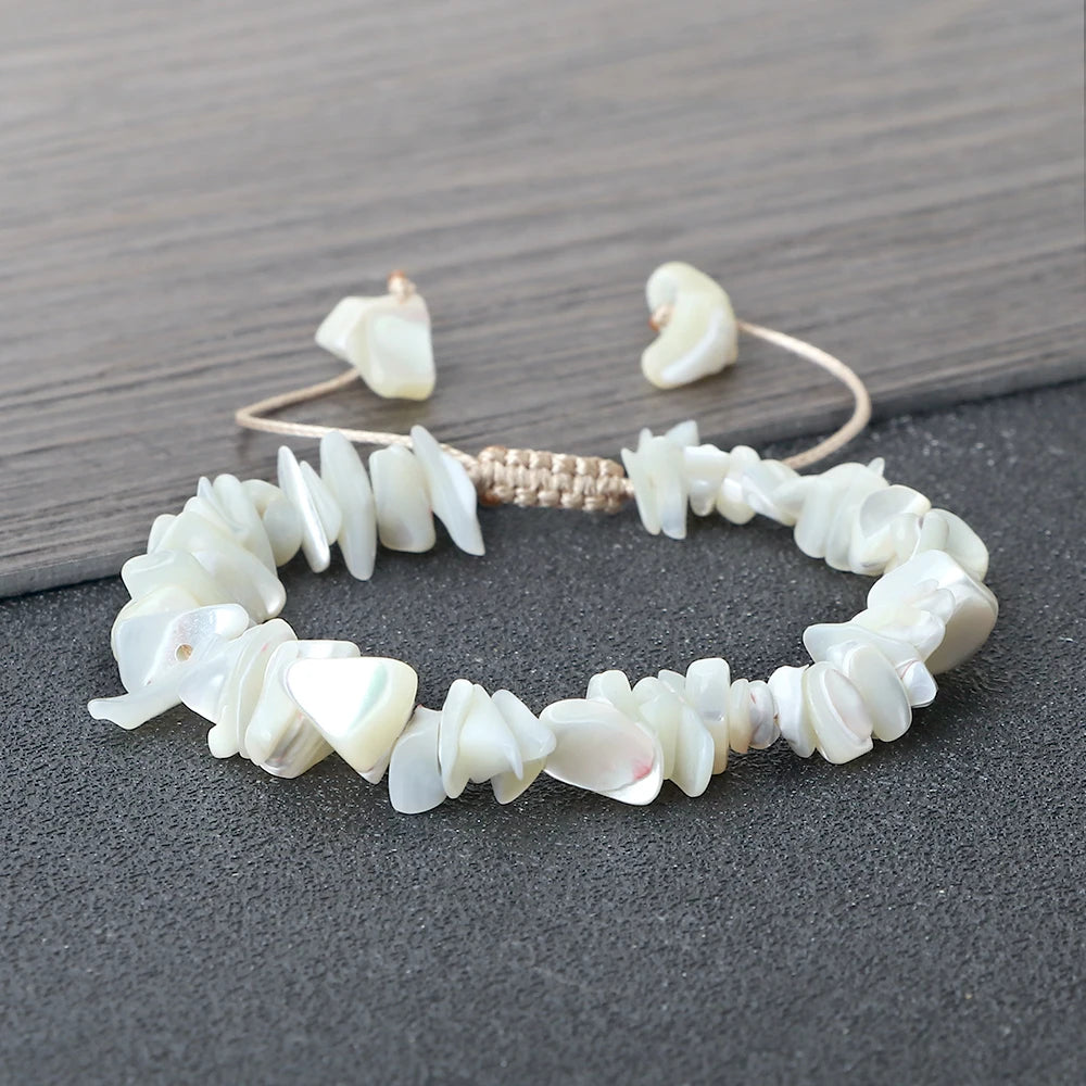 New Irregular Shape Freshwater Shell Beads Bracelet Handmade Adjustable Mother of Pearl Bangles Chain Jewelry Boho Pulsera Gift