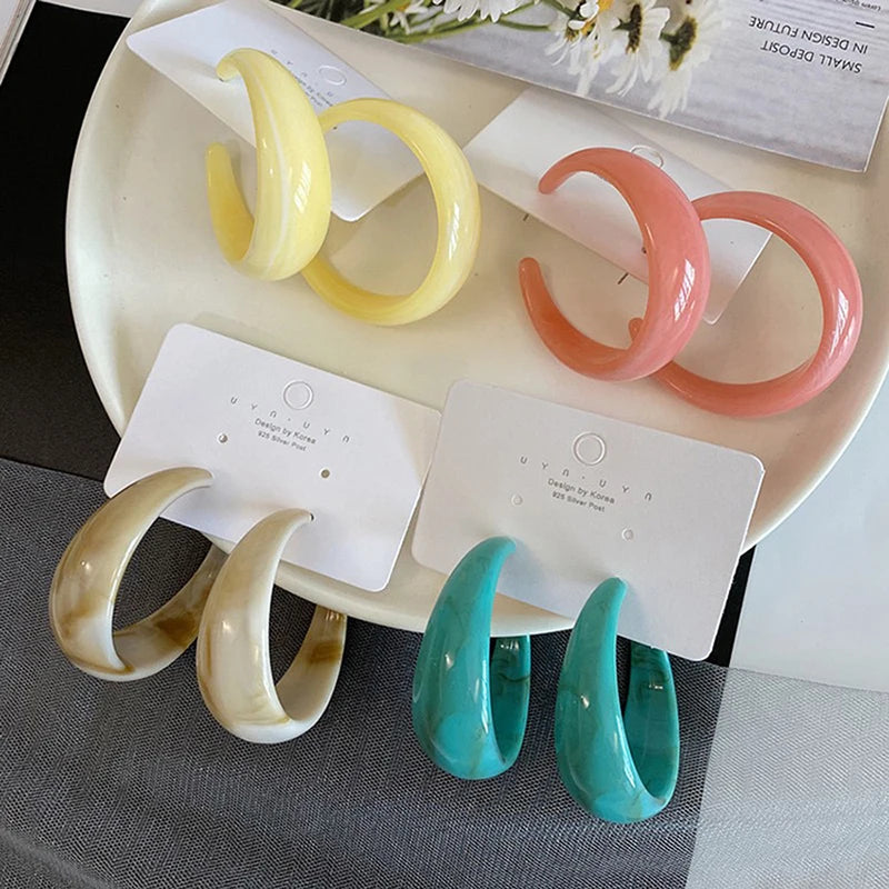 Korean Fashion C-Shape Resin Hoop Earrings for Women New Multicolor Geometric Circle Acrylic Earring Hoops Boho Jewelry Gifts