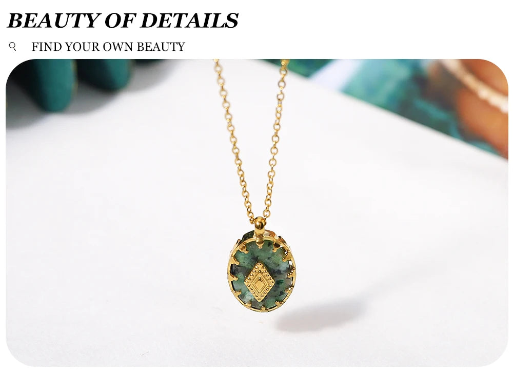 WILD & FREE Vintage Natural Stone Pendant Necklace for Women Luxury African Turquoise Drop Earrings Trendy Jewelry Set Gifts