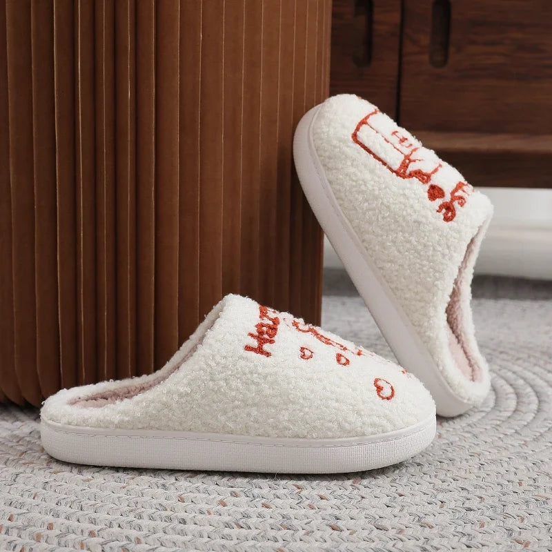 Men Women Household Slippers 2024 Autumn Winter Indoor Plush Warm Comfortable Flat Bottom Cotton Shoes Thick Sole Casual Shoes - Charlie Dolly