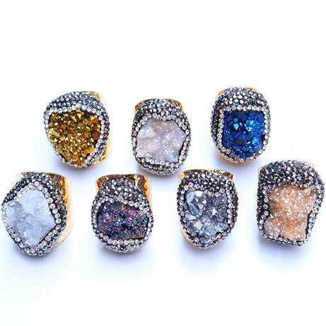 Irregular Natural Geode Stone Rings Agate Slices Wide Open Ring for Women Men Boho Resizable Finger Jewelry - Charlie Dolly