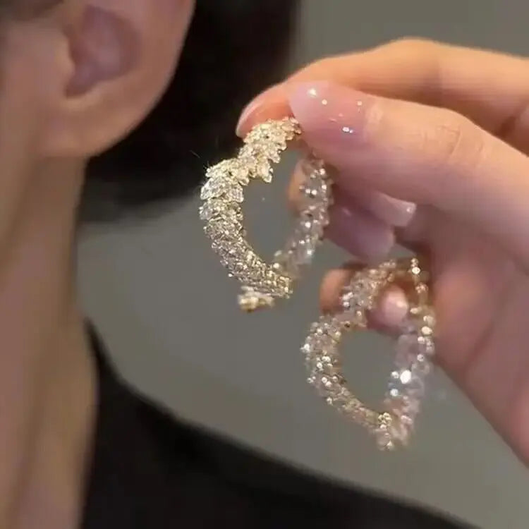 Light luxury heavy industry love earrings female niche design full diamond zircon leaf earrings - Charlie Dolly