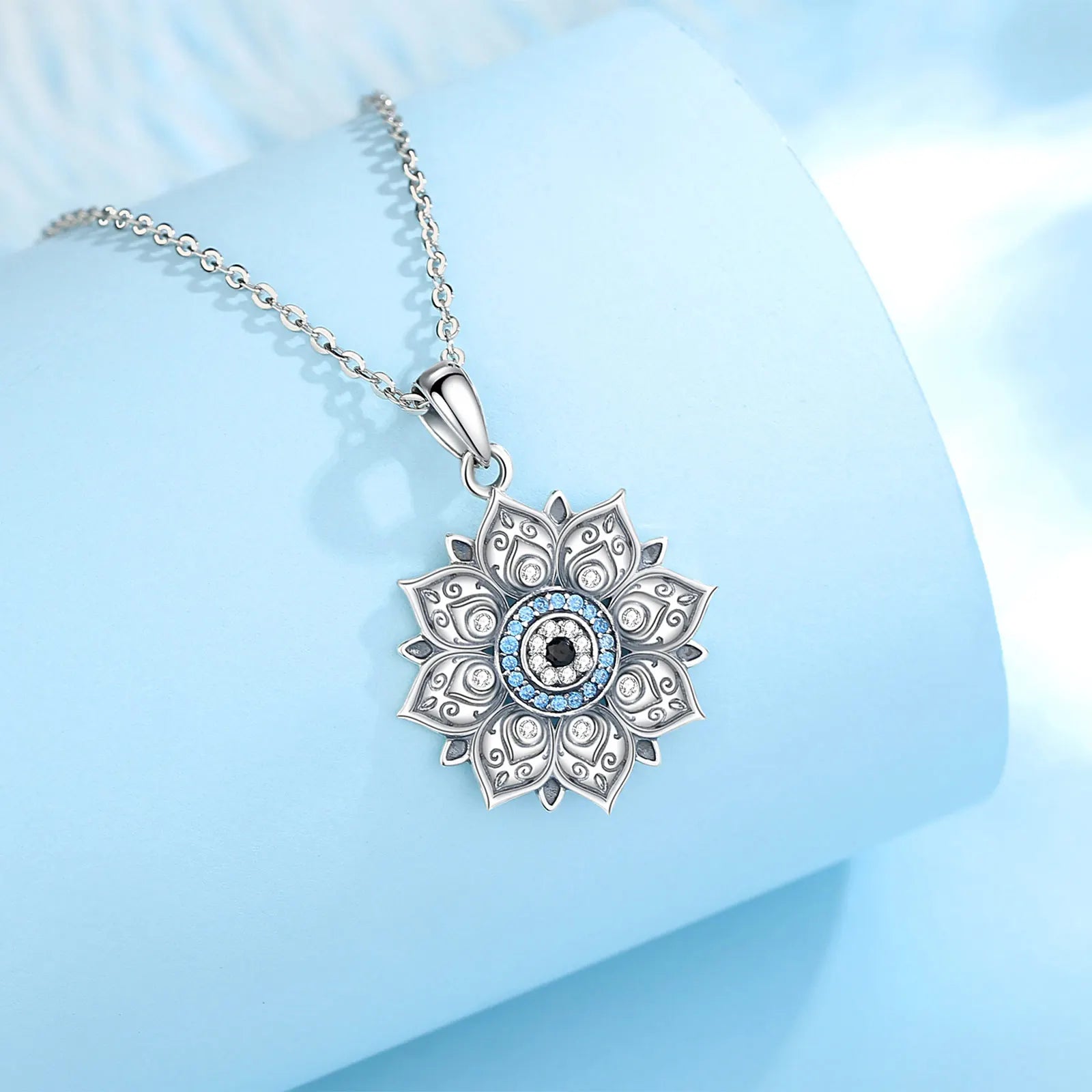 Eudora 925 Sterling Silver Lotus Evil Eye Necklace for Women Man Vintage Evil Eye Lotus Flower Pendant Personality Jewelry Gift