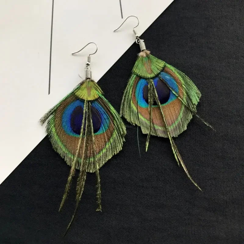 Exaggerate Feather Long Earrings Fashion Imitation Peacock Feather Earrings Boho Style Feather Earrings Custom Jewelry Wholesale