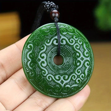 Genuine Natural Jade Pendant Green Circle Hand-polished Double-sided Carving Men and Women Lovers Models Charm Jewelry Necklace