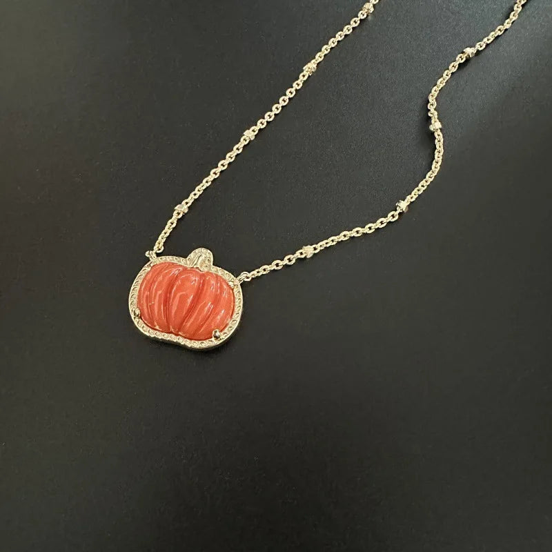 YEEVAA Halloween Orange Small Pumpkin Spooky Mood Gemstone Pendant Necklace for Women, Fashion Jewelry, Unique Gifts - Charlie Dolly