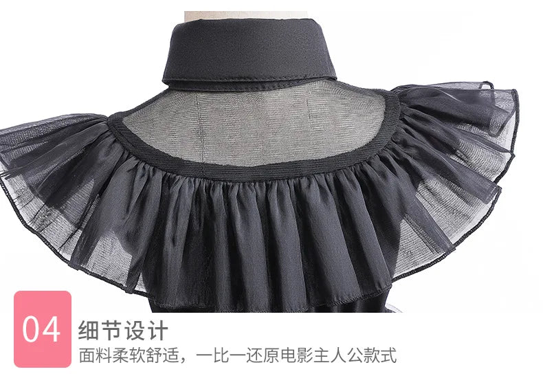 Wednesday Adams Children's Clothing Girls' New Mesh Flying Sleeves Solid Color Party Dress Halloween Gothic Style Cosplay Dress - Charlie Dolly