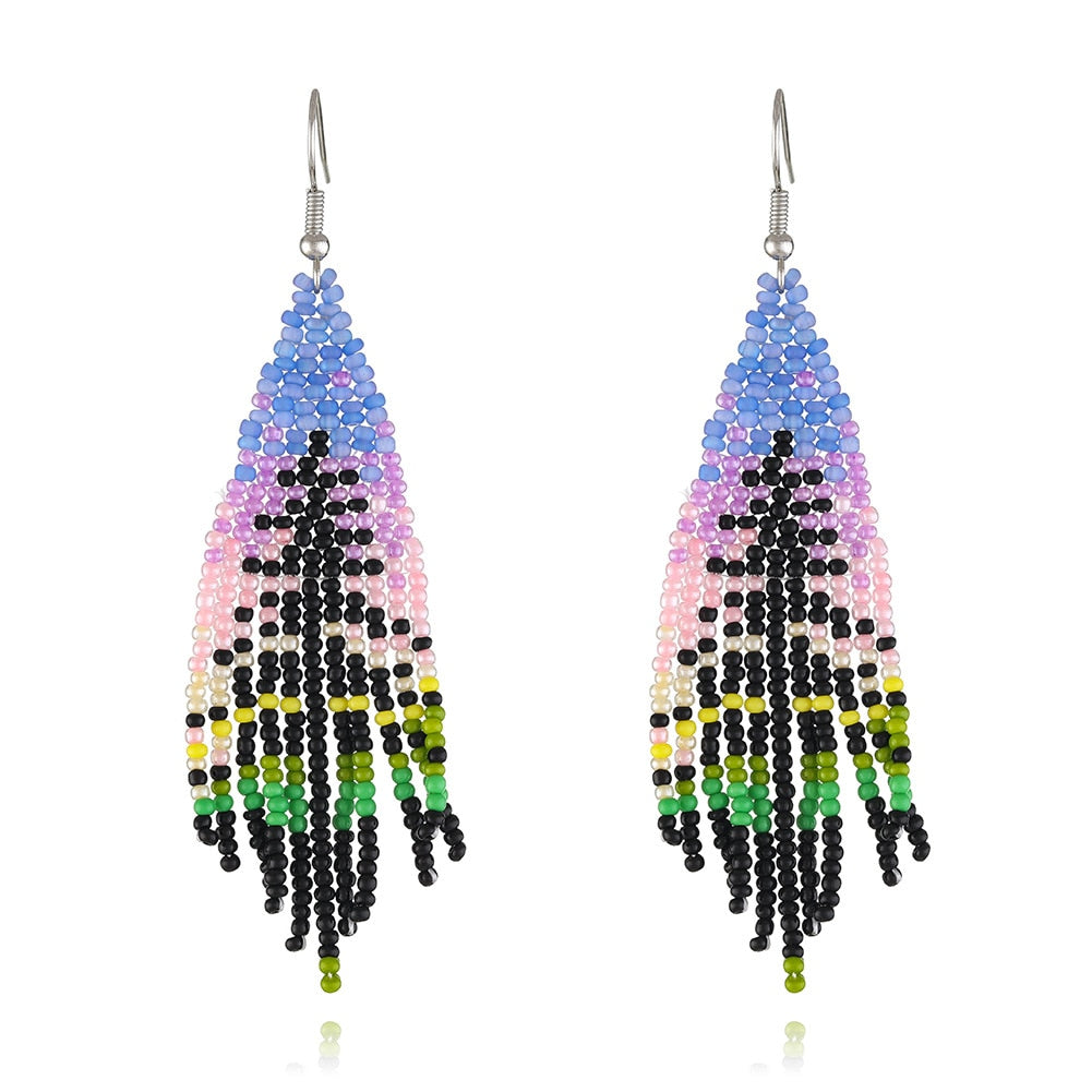 LIMAX Colorful Rice Bead Earrings Niche Ethnic Style Handmade Jewelry Personality Bohemian Tassels Earring - Charlie Dolly