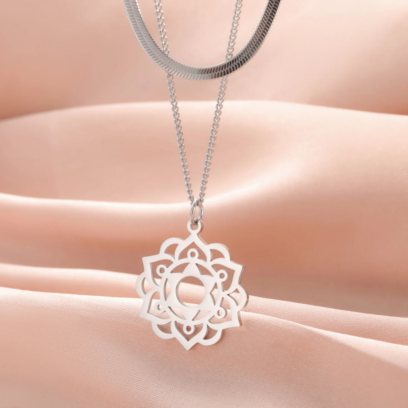 Yoga Lotus & Flower of Life Pendant Necklace, Stainless Steel Chakra Healing Amulet