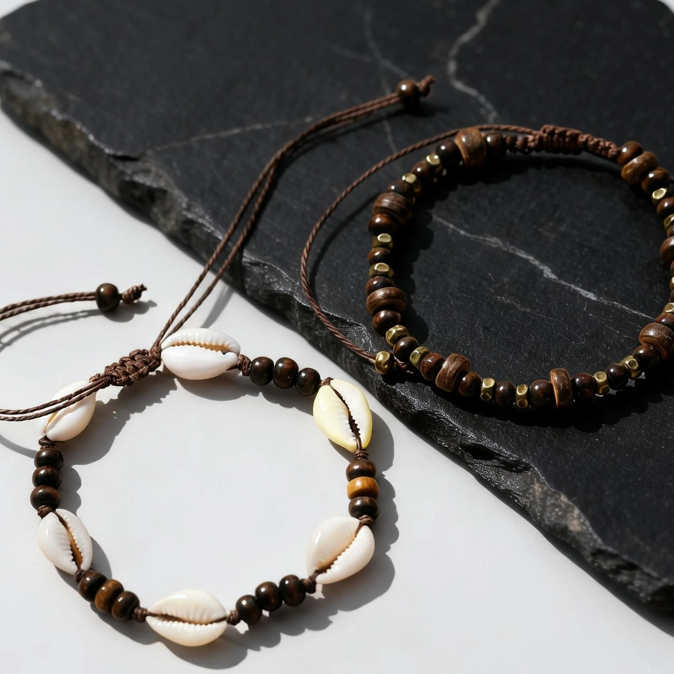 Cowrie Shell and Coconut Wood Bead Boho Anklet
