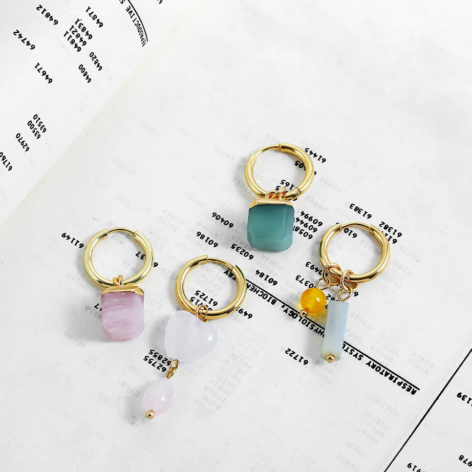 Agate Rectangle Bead Asymmetric Drop Earrings Jewelry