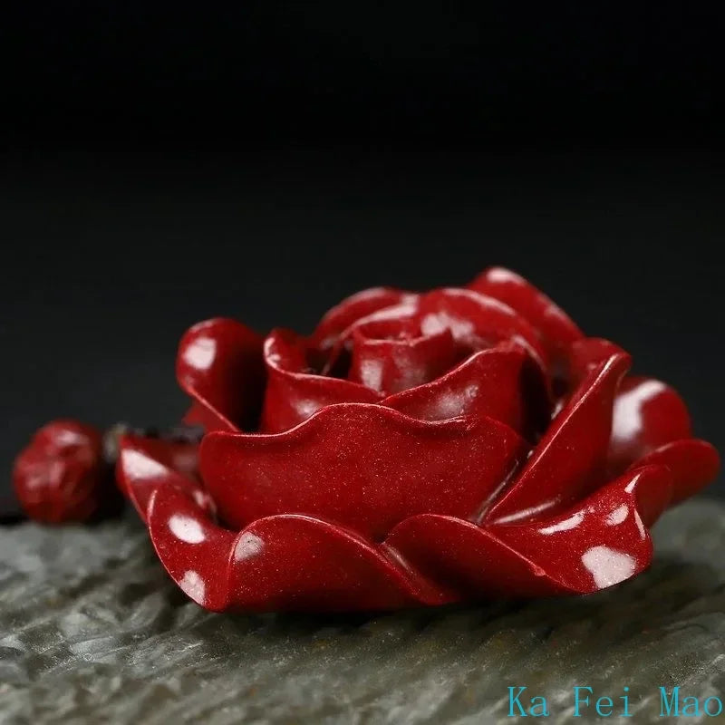 Fashion Cinnabar Jade Rose Flower Pendant Necklace Jewellery Chinese Healing Women Man Luck Gift Sweater Chain