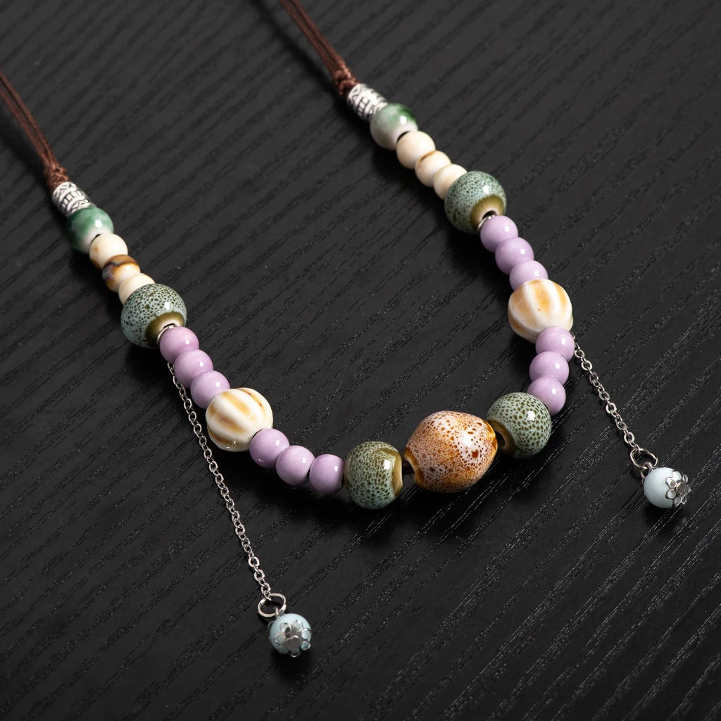 Pastel Ceramic Bead Long Necklace Jewelry