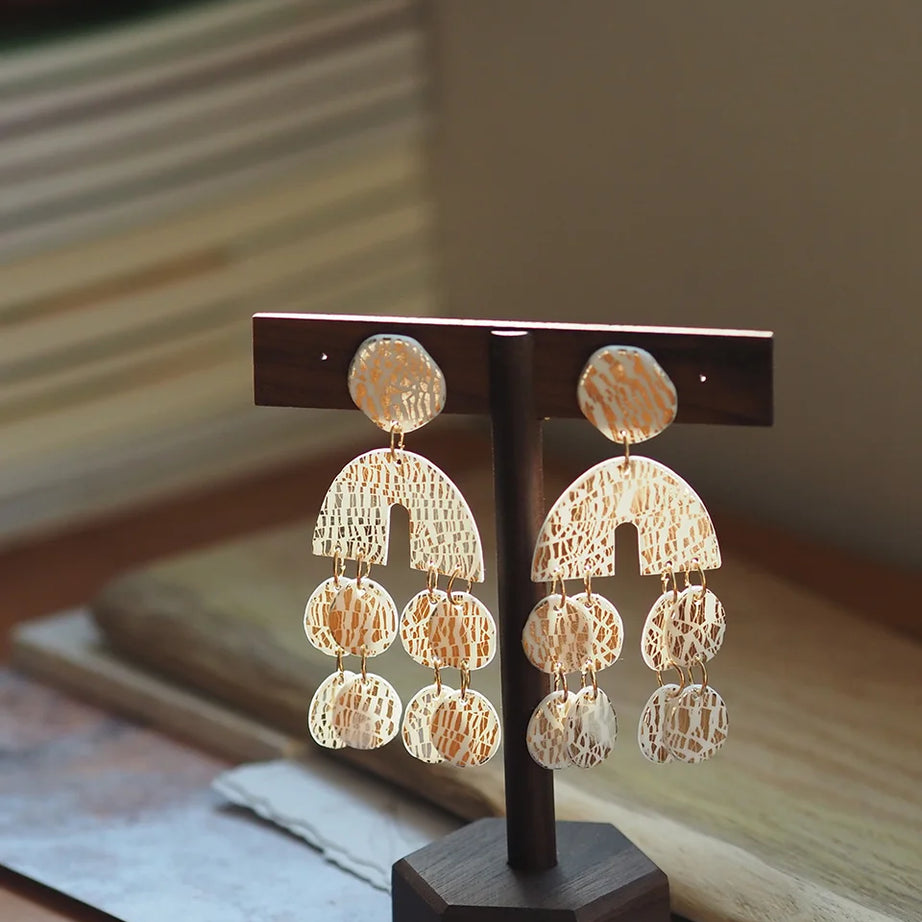 Metallic Clay Arch Fringe Statement Earrings Jewelry
