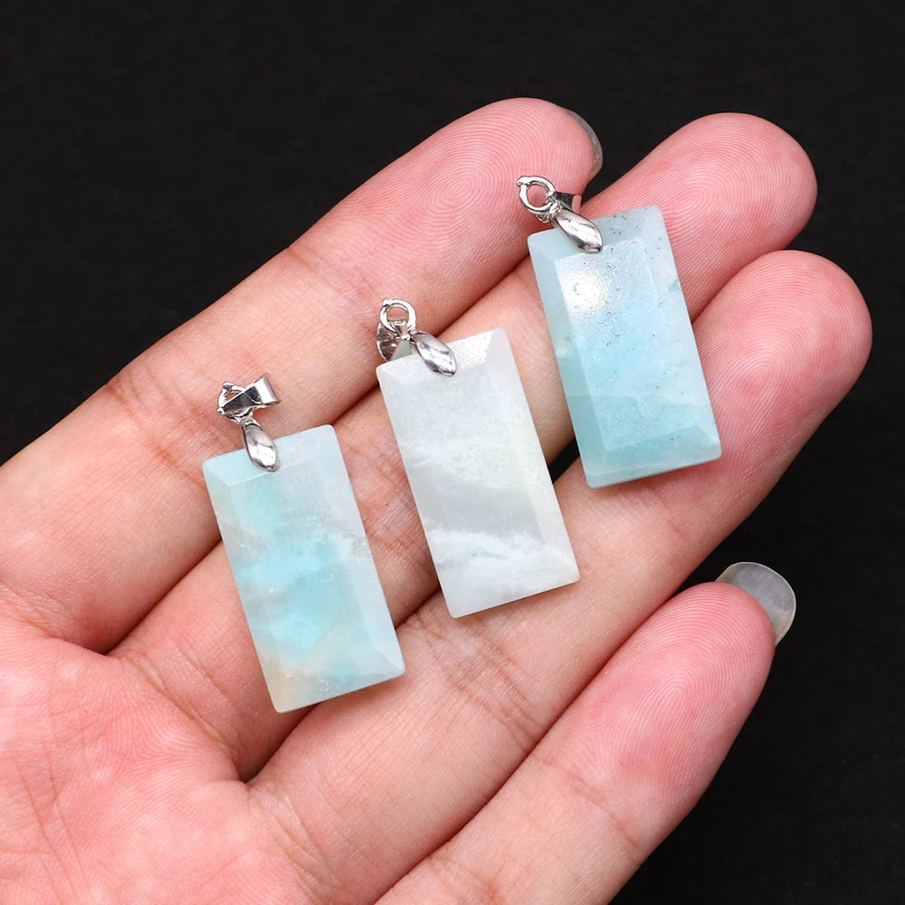 2pcs Quartz Crystal Rectangle Stone Pendants for Women DIY Necklace Natural Amethyst Lapis Lazuli Slice Pendant Earrings Jewelry