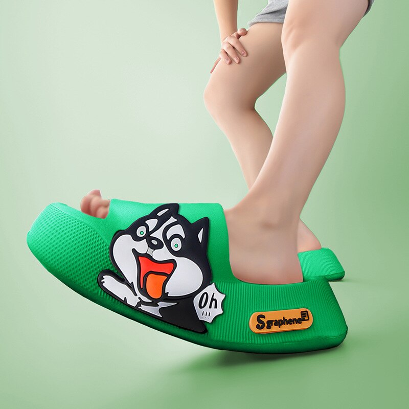 Mo Dou 2023 New Summer Slippers Cute Dog Sticker Thick Sole Soft Women Sandals Bathroom Beach Indoor Outdoor Men Slides Cool - Charlie Dolly