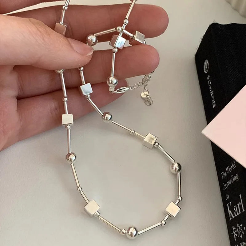 Sterling Silver Bead Geometric Choker Necklace Jewelry