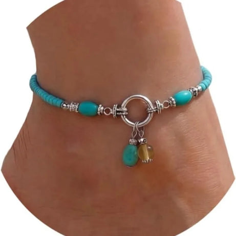 Turquoise and Shell Hawaiian Boho Ankle Bracelet