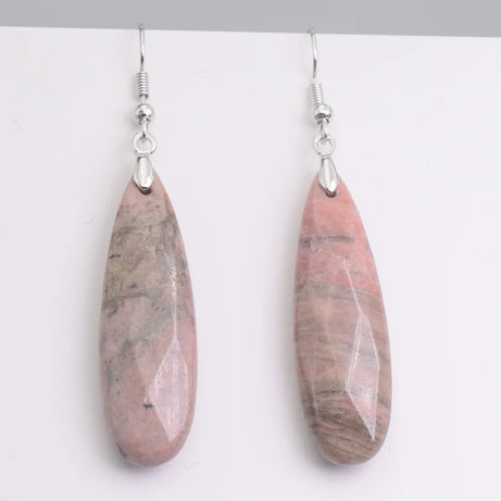 Silver Plated Long Water Drop Section Lapis Lazuli Pink Quartz Stone Hook Drop Earrings Elegant Women's Earring Fashion Jewelry - Charlie Dolly