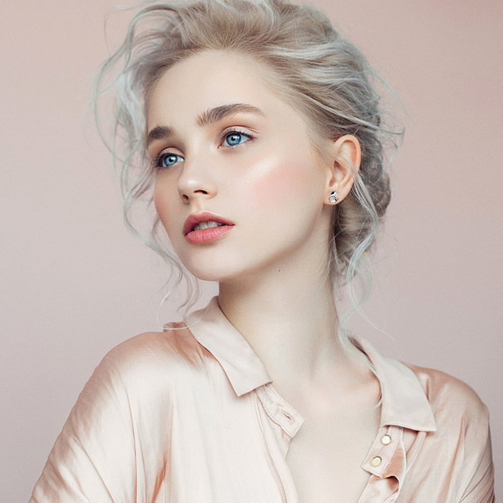 925 Sterling Silver Cute Animal Cow Stud Earrings With Heart Zircon Brithday Valentine's Day Jewelry Gifts For Women Teen Girls - Charlie Dolly