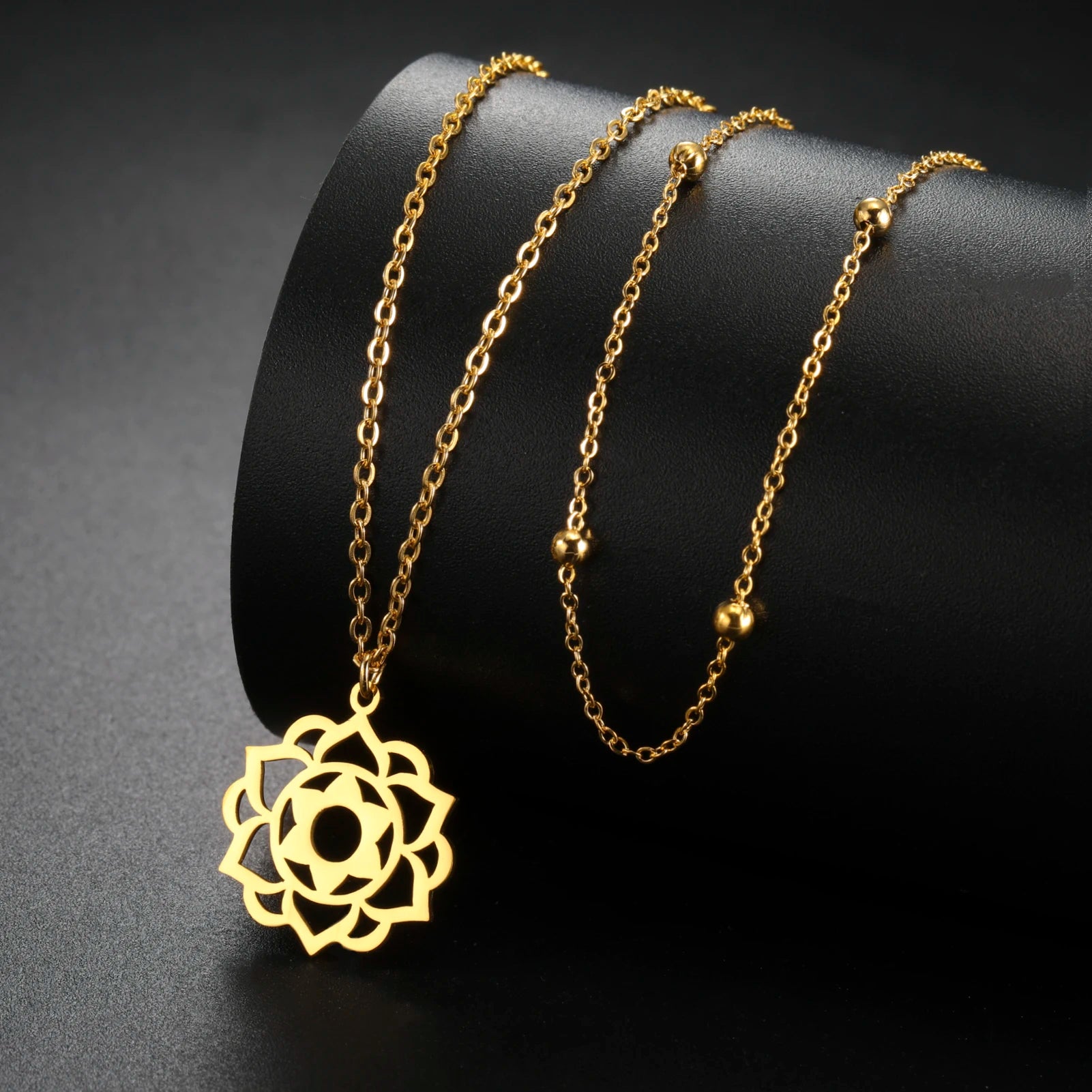 LIKGREAT Yoga Lotus Necklaces Stainless Steel Flower of Life Pendant Women Mandala Healing Buddha Spiritual Chakra Jewelry