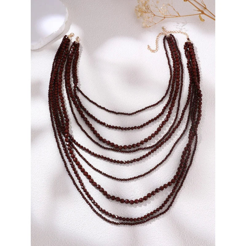 Acrylic Bead Layered Long Necklace Set Jewelry