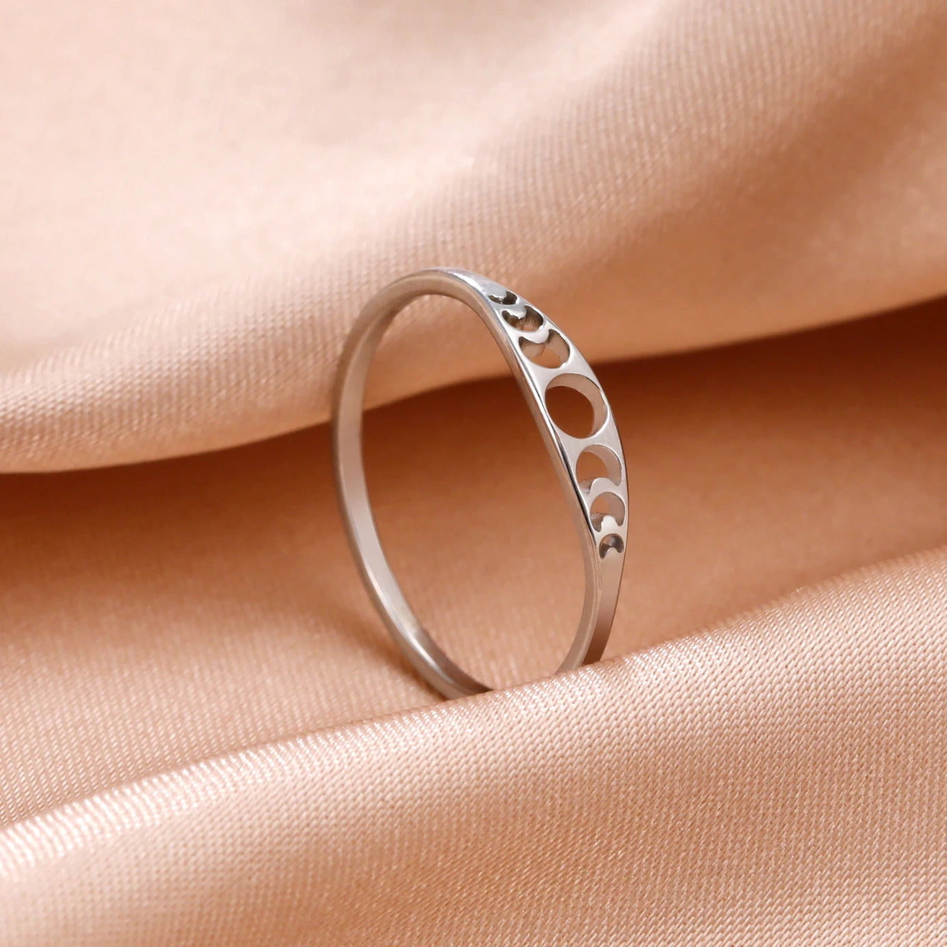 Moon Phase Couple Ring, Minimalist Stainless Steel Band Talisman