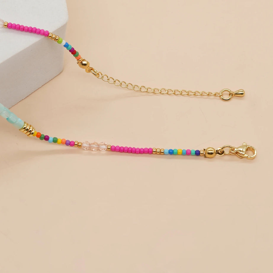 Rainbow Crystal and Shell Beaded Boho Choker Necklace