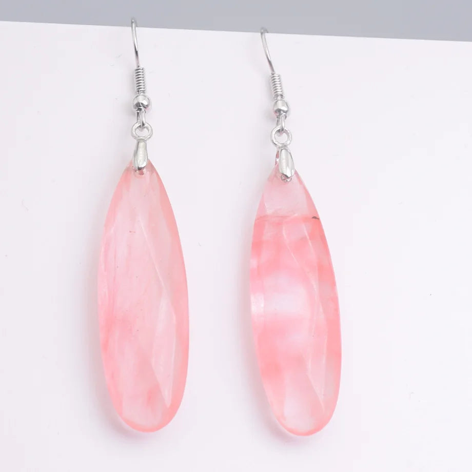 Silver Plated Long Water Drop Section Lapis Lazuli Pink Quartz Stone Hook Drop Earrings Elegant Women's Earring Fashion Jewelry