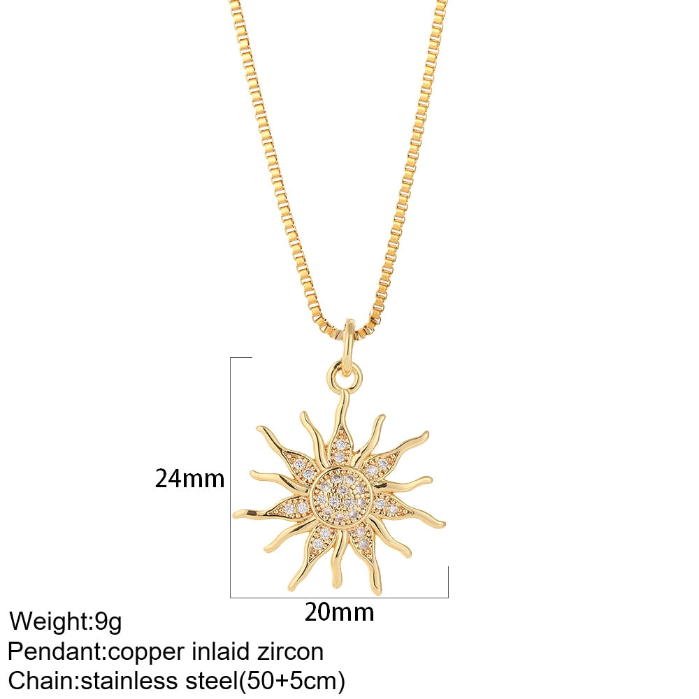 Heart Evil Blue Eye Sun Necklace for Women Cute Dog Bee Elephant Gold Color Pendant Woman&#39;s Collars Long Stainless Steel Chains - Charlie Dolly