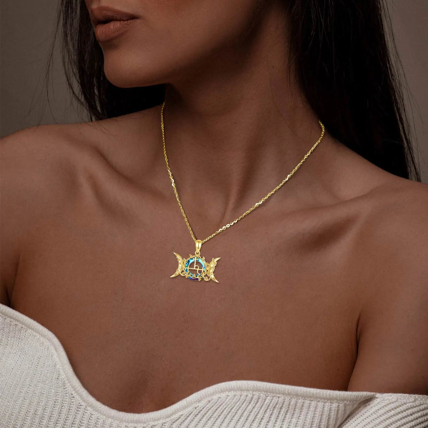 Lilith Sigil Triple Moon Necklace, S925 Silver with 18K Gold
