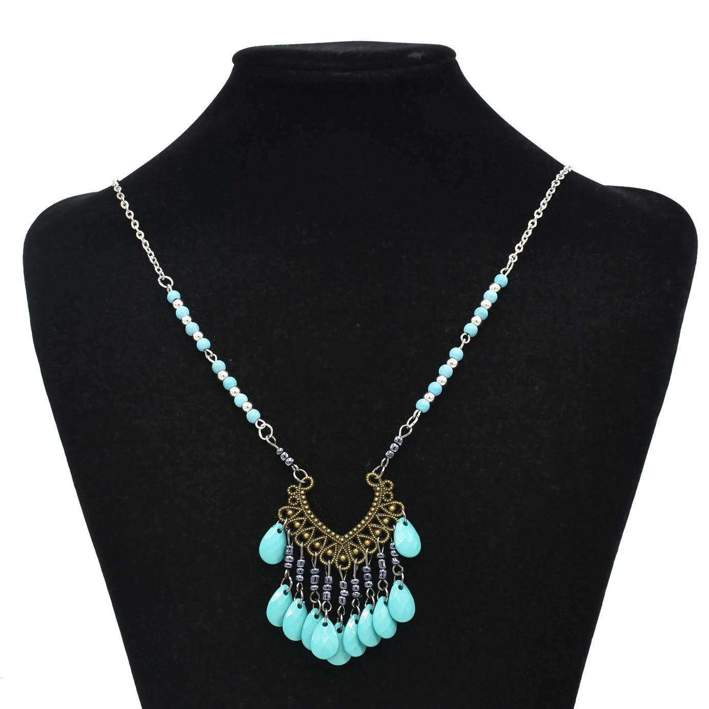 Turkish Coin Stone Tassel Bib Choker Necklace Jewelry