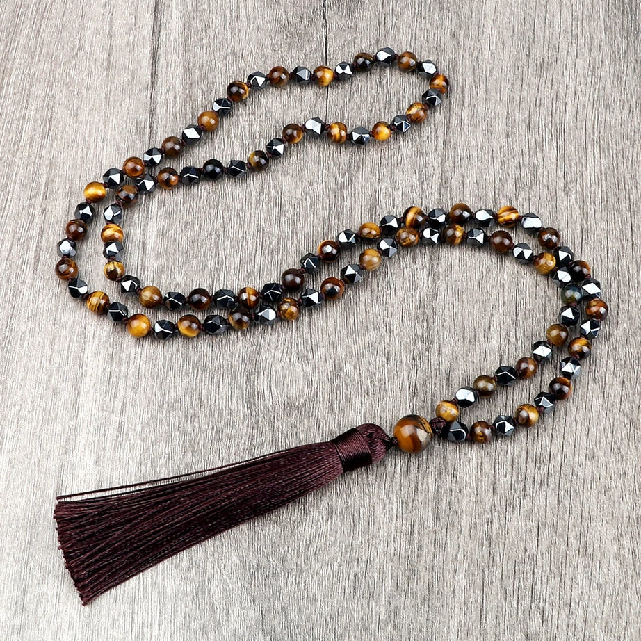 Tiger Eye Knotted 108 Mala Necklace Jewelry