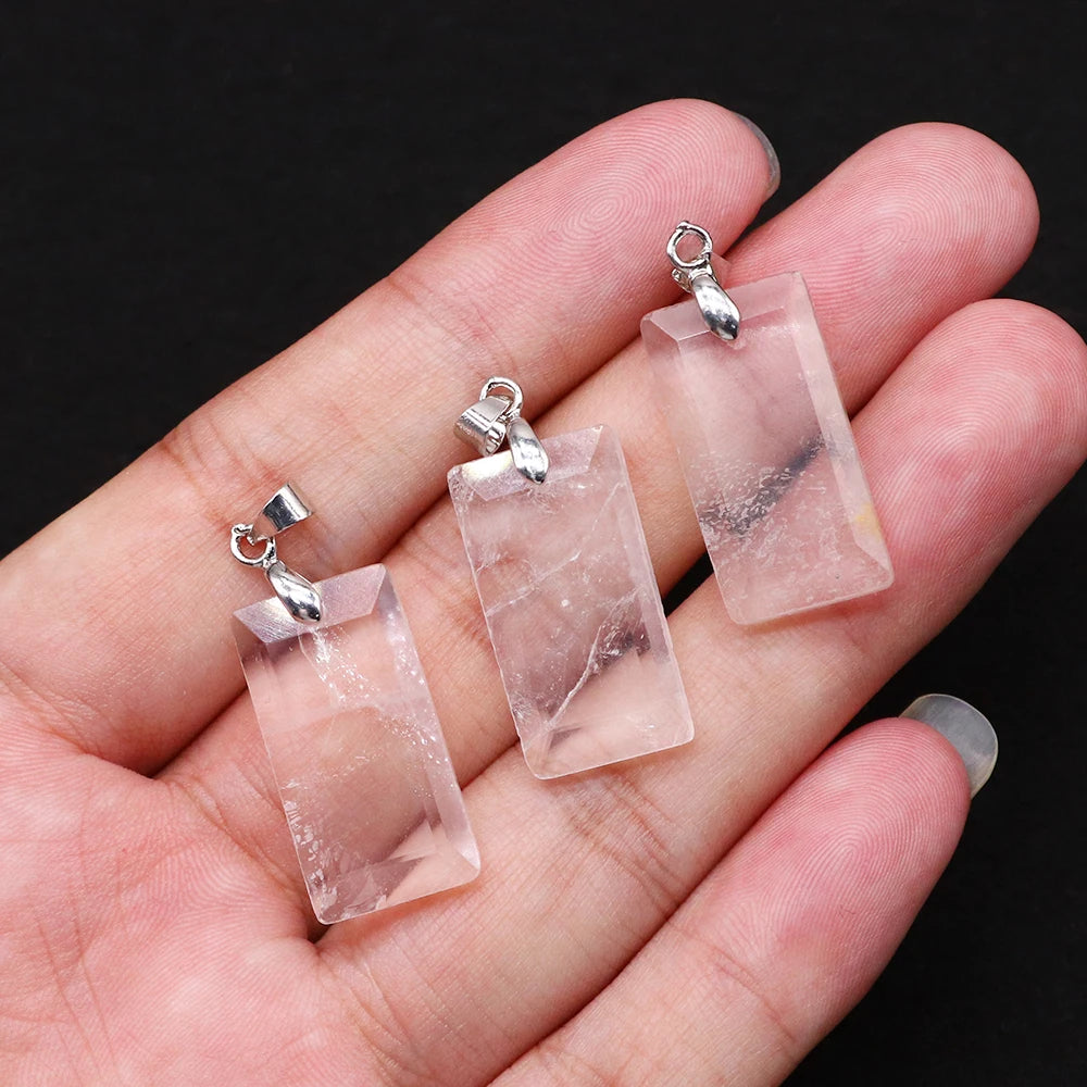 2pcs Quartz Crystal Rectangle Stone Pendants for Women DIY Necklace Natural Amethyst Lapis Lazuli Slice Pendant Earrings Jewelry