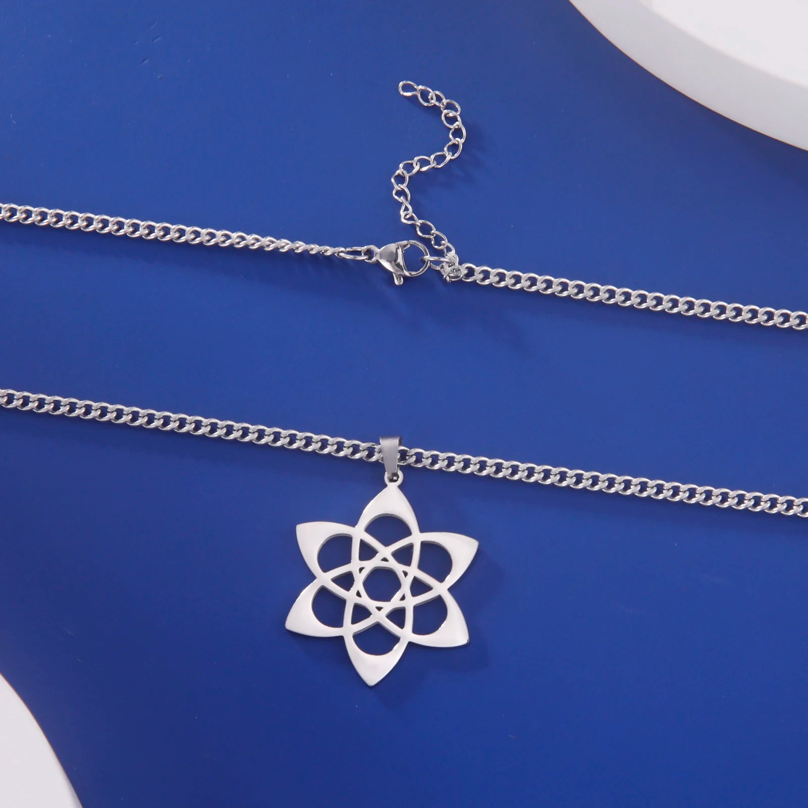 LIKGREAT Chakra Lotus Flower Star of David Hebrew Pendant Necklace Religious Amulet Stainless Steel Women Jewish Jewelry Gift