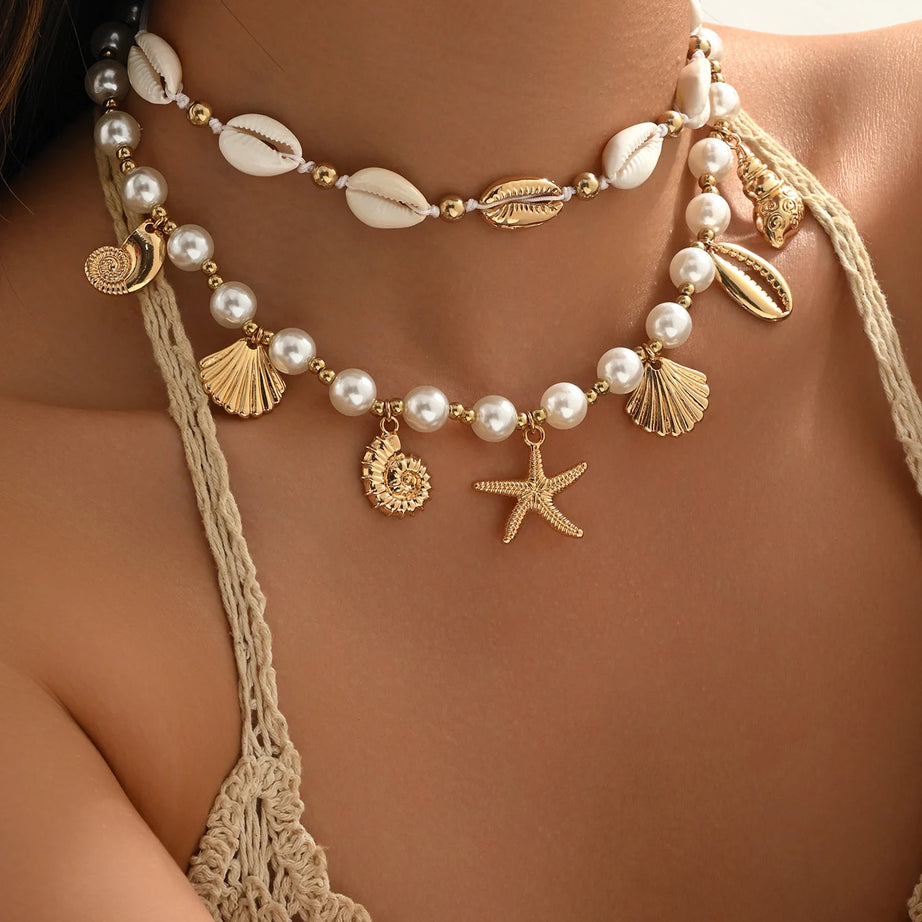 Baroque Pearl and Starfish Shell Choker Necklace
