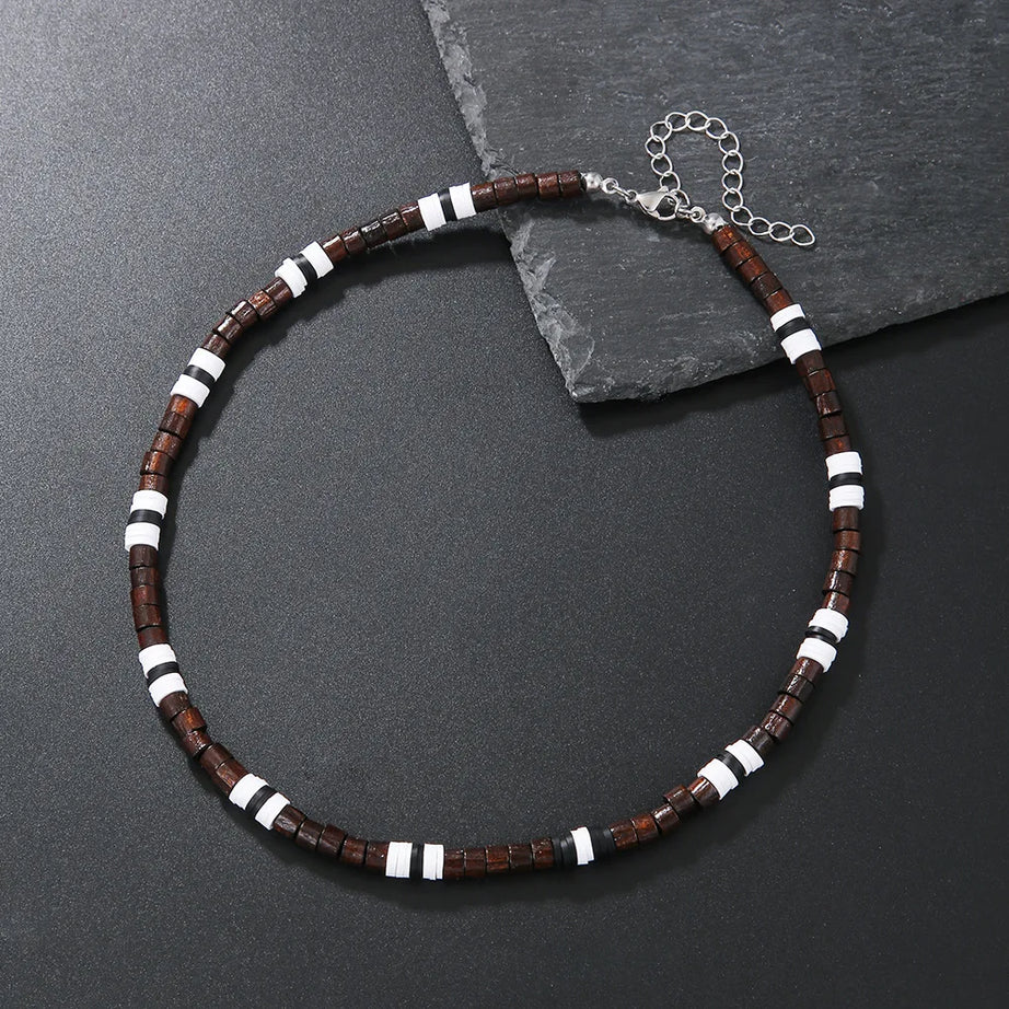 Coconut Shell, Turquoise and Wood Bead Boho Necklace for Men